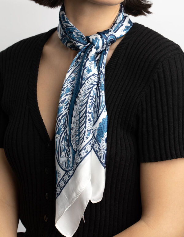 Blue Floral Print Hair Scarf - Image 2