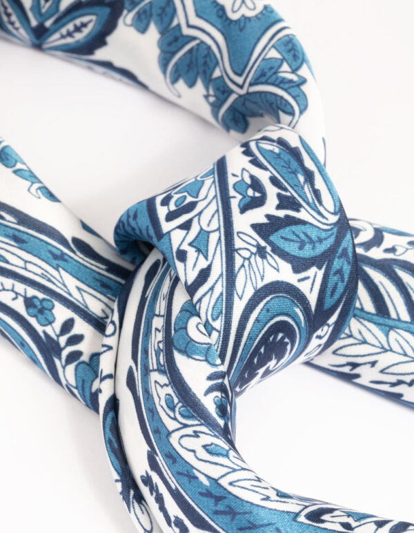 Blue Floral Print Hair Scarf - Image 4