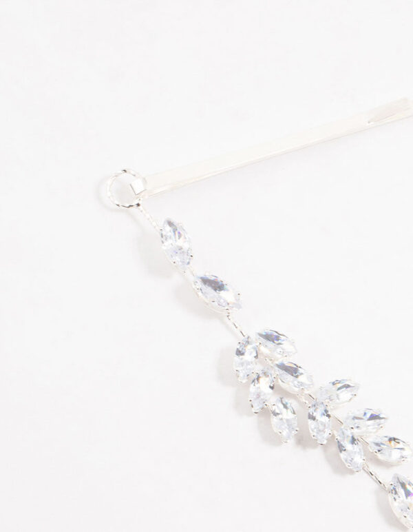 Silver Marquise Cut Cubic Zirconia Draped Comb Head Piece - Image 2