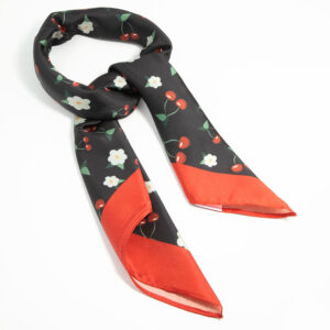 Red & Black Fabric Floral Cherry Scarf