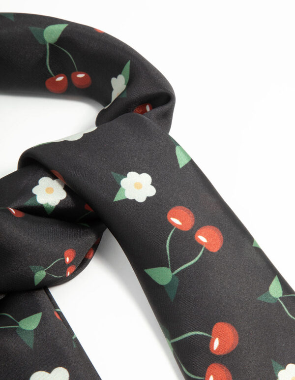 Red & Black Fabric Floral Cherry Scarf - Image 2