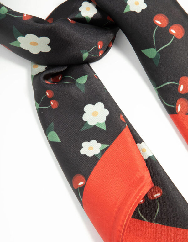 Red & Black Fabric Floral Cherry Scarf - Image 3